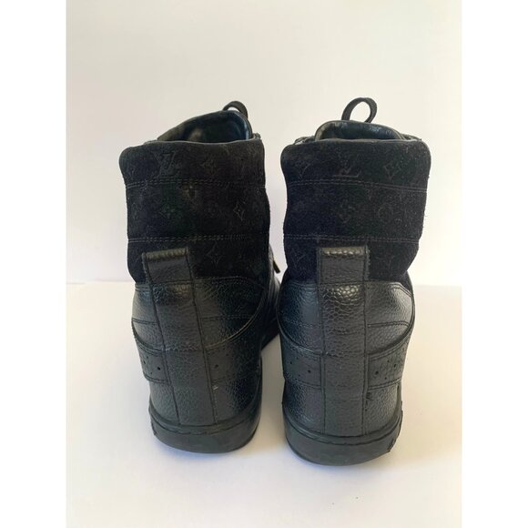 Louis Vuitton Women's Sz 37 Black Leather and Suede Millenium Wedge High-Top - Picture 6 of 15